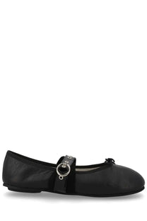 Repetto women’s ballerine ballet twist mary jane black flat shoe in black patent leather with silver buckle and bow detail