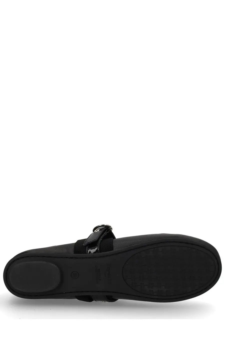 Repetto women’s ballerine ballet twist mary jane black flat shoe with black patent leather strap and metallic buckle on sole
