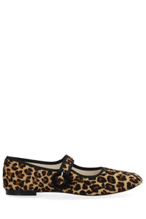 Repetto women’s dancer Georgia pattern leopard print flat shoe with black strap and buckle