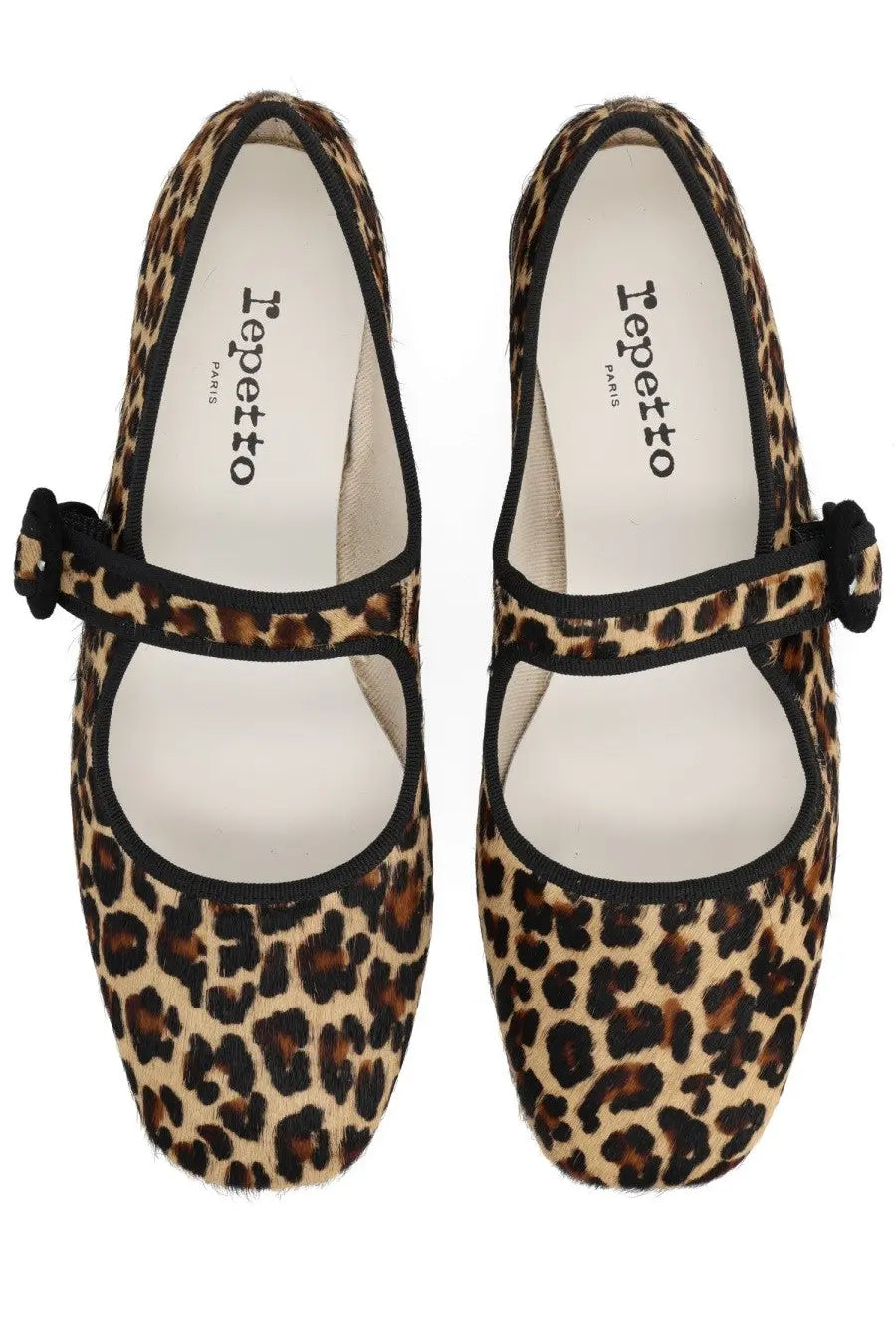 Repetto women’s dancer Georgia pattern leopard-print suede mary jane flats with black trim and buckle detail