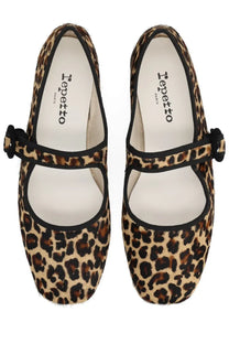 Repetto women’s dancer Georgia pattern leopard-print suede mary jane flats with black trim and buckle detail