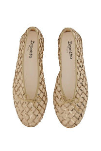 Beige and gold sequined woven flat shoes with bow detail by repetto women’s dancer lilouh beige