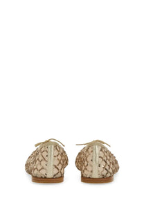 Repetto women’s dancer lilouh beige lace-up flats with woven mesh pattern and subtle gold sequin detailing