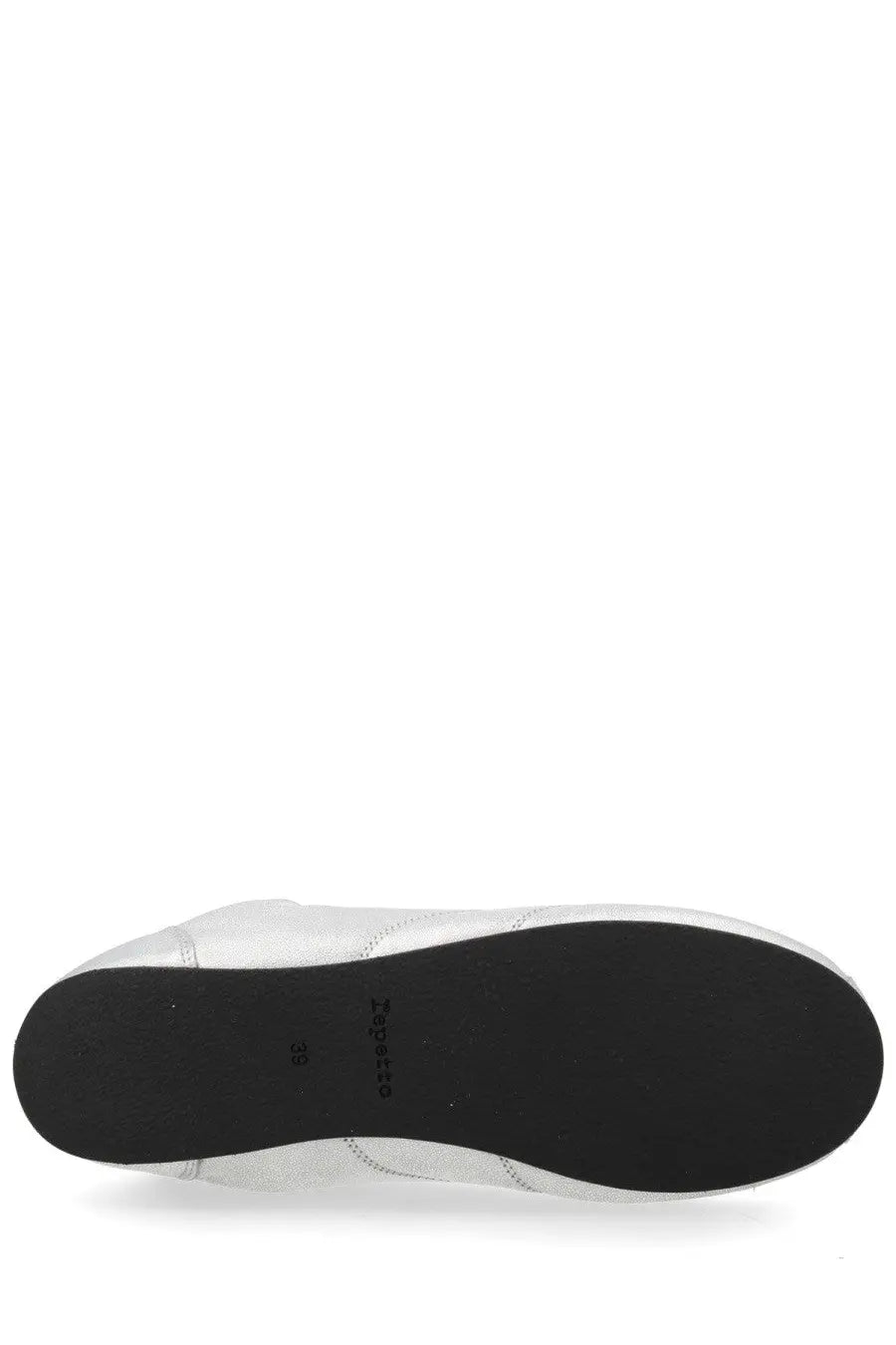 Repetto women’s sneaker tennis silk silver white leather sneaker with black rubber sole and subtle stitching details