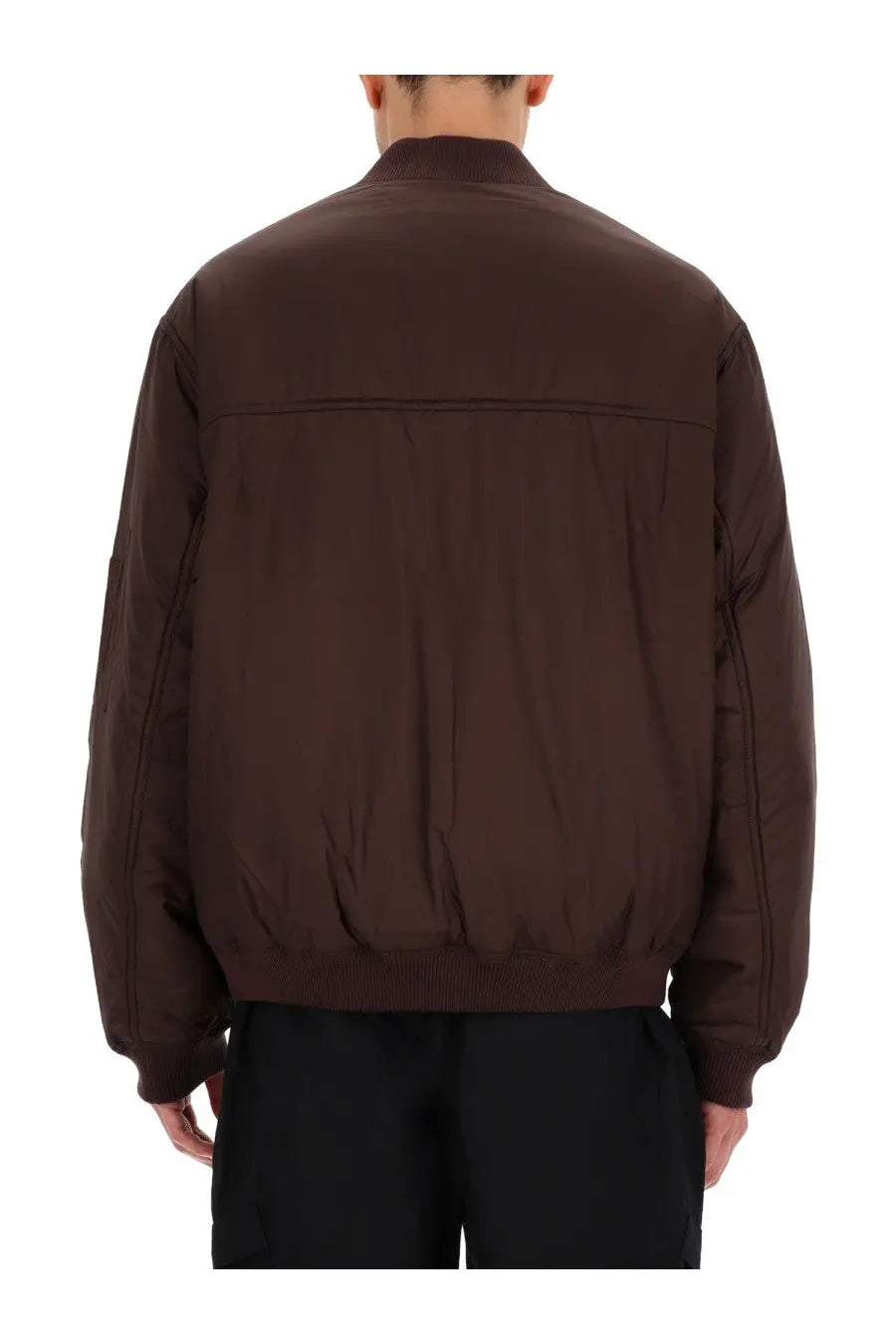 Represent men’s bomber jacket smart brown with quilted design and ribbed cuffs in brown leather material