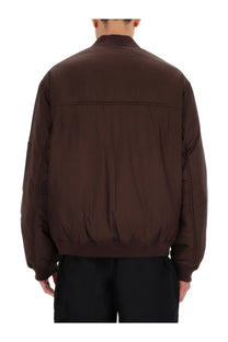 Represent men’s bomber jacket smart brown with quilted design and ribbed cuffs in brown leather material