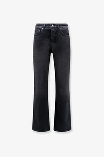 Represent men’s boot cut black denim jeans with straight leg cut and subtle thigh fading