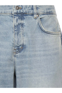 Represent men’s boot cut jeans in light wash denim with faded distressed look and visible stitching details