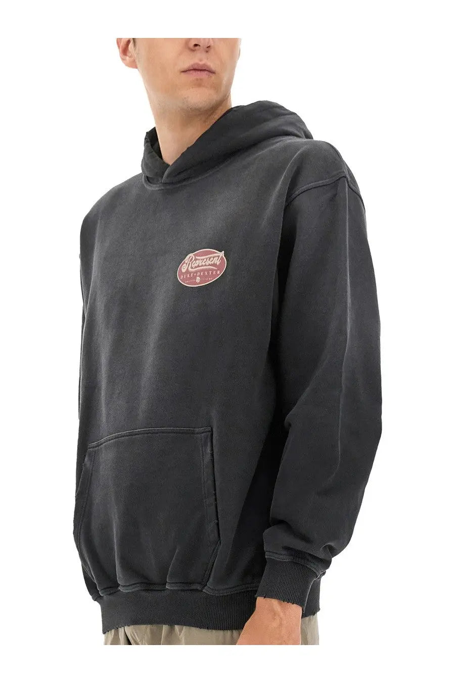 Represent men’s black oversized hoodie with faded red circular logo and ribbed cuffs and hem in british luxury sweatshirt style