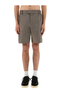 Represent men’s cargo tech shorts in grey with structured khaki fabric side pockets and a drawstring waistband