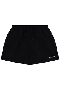 Represent men’s costume da bagno con black shorts with drawstring waistband and white represent embroidery on leg