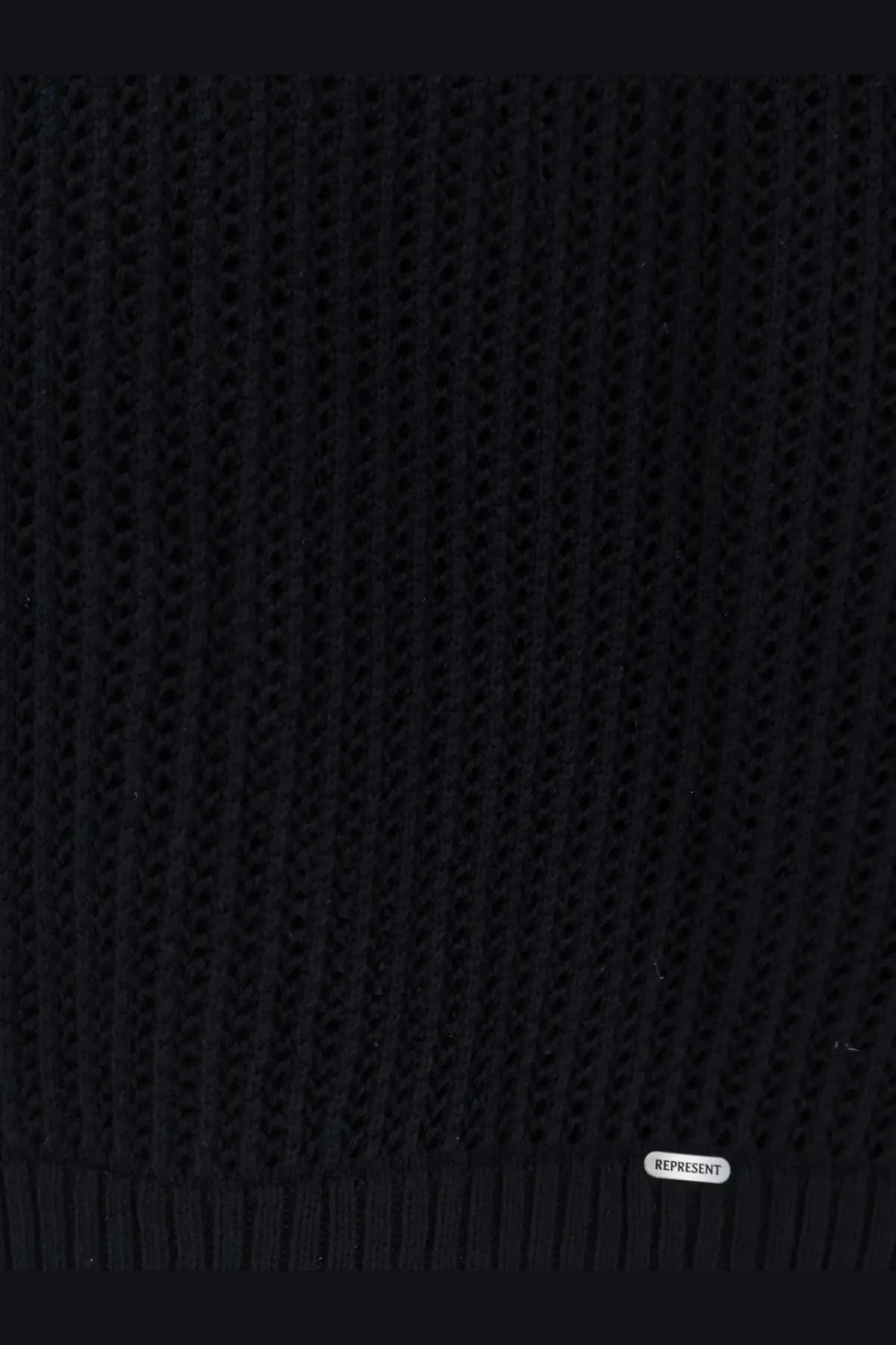 Represent men’s cotton blend shirt black featuring a black ribbed knit pattern with textured interlocking design and fringed hem