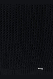 Black represent men’s cotton blend ribbed knit sweater with textured interlocking pattern and fringed hem
