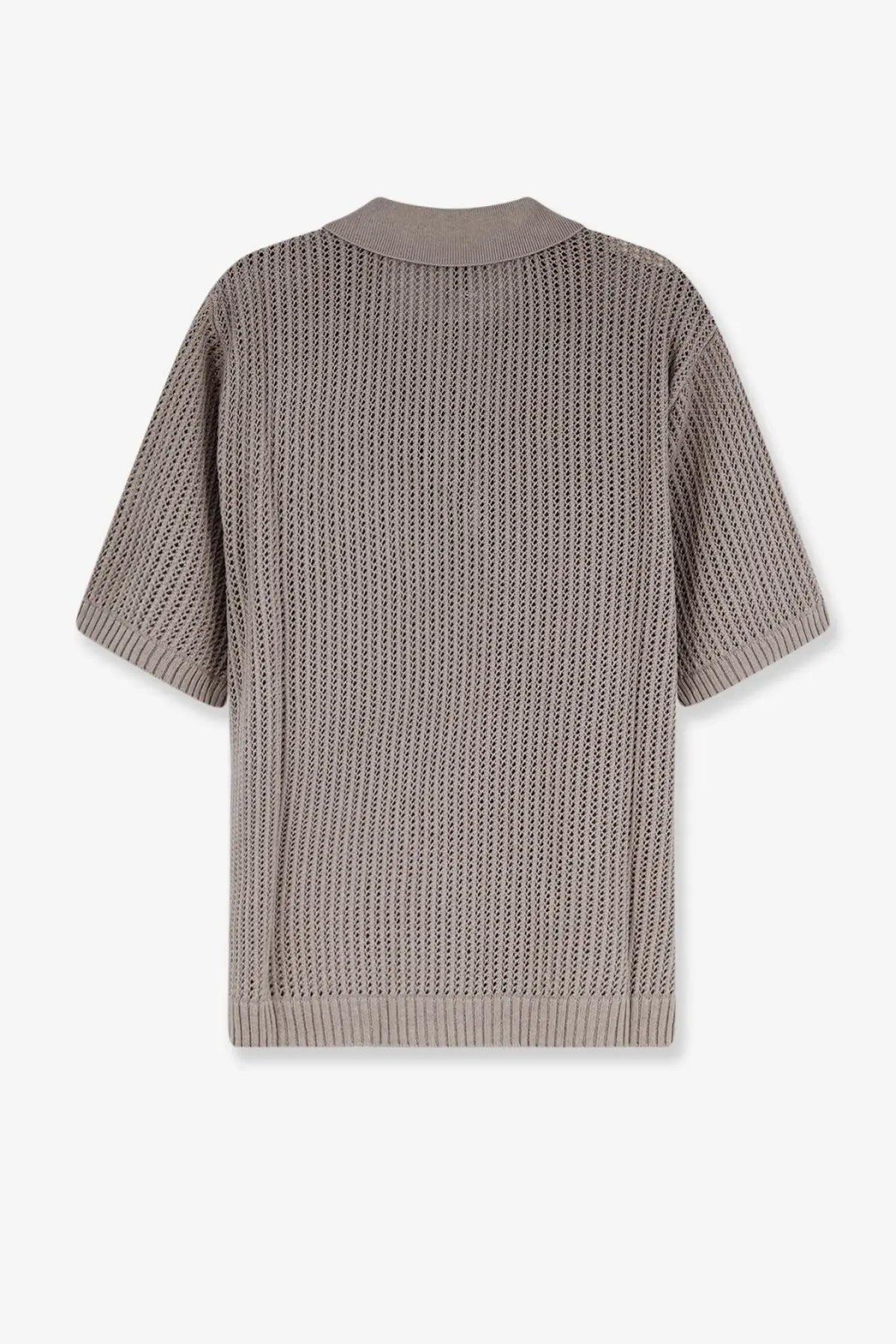 A taupe short-sleeved knit cardigan with ribbed crew neckline and cuffs in represent mens cotton blend shirt green