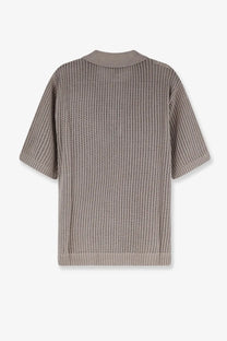A taupe short-sleeved knit cardigan with ribbed crew neckline and cuffs in represent mens cotton blend shirt green