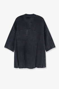 Dark gray ribbed knit cotton cardigan with relaxed oversized fit and three-quarter length sleeves from represent men