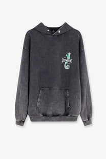 Represent men’s grey cotton sweatshirt with green mermaid graphic and the represent text on the chest