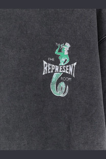 Represent men’s grey cotton sweatshirt with teal and white mermaid graphic and the represent room text below