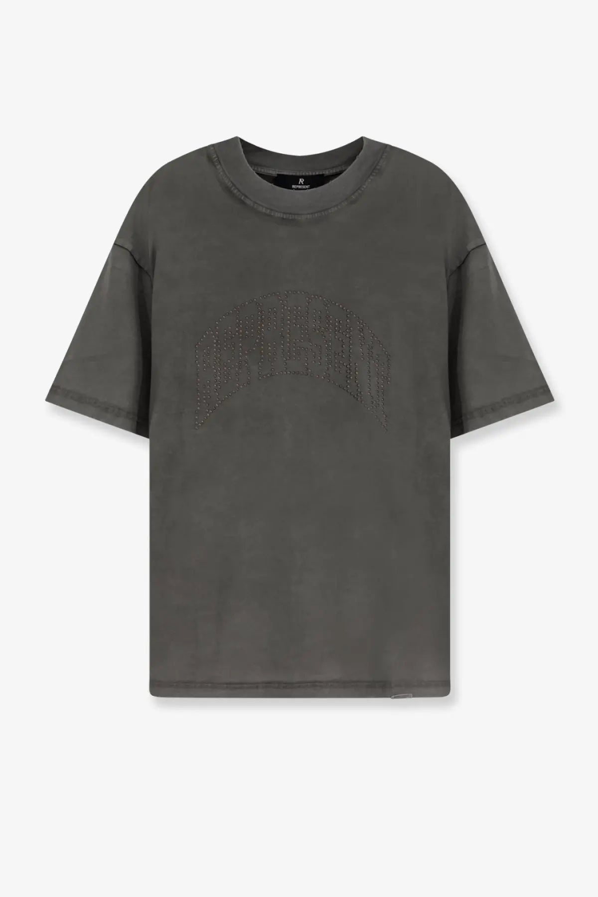 Dark gray oversized cotton t shirt with a subtle arched graphic on the front from Represent mens collection