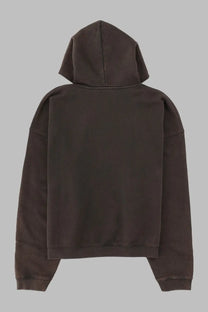 Represent mens felpa boxy oversized brown dark brown cropped hoodie with relaxed fit and ribbed cuffs