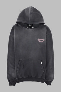 Represent men’s felpa duality con stampa grey black distressed hoodie with faded look and pink embroidered rapscallion text