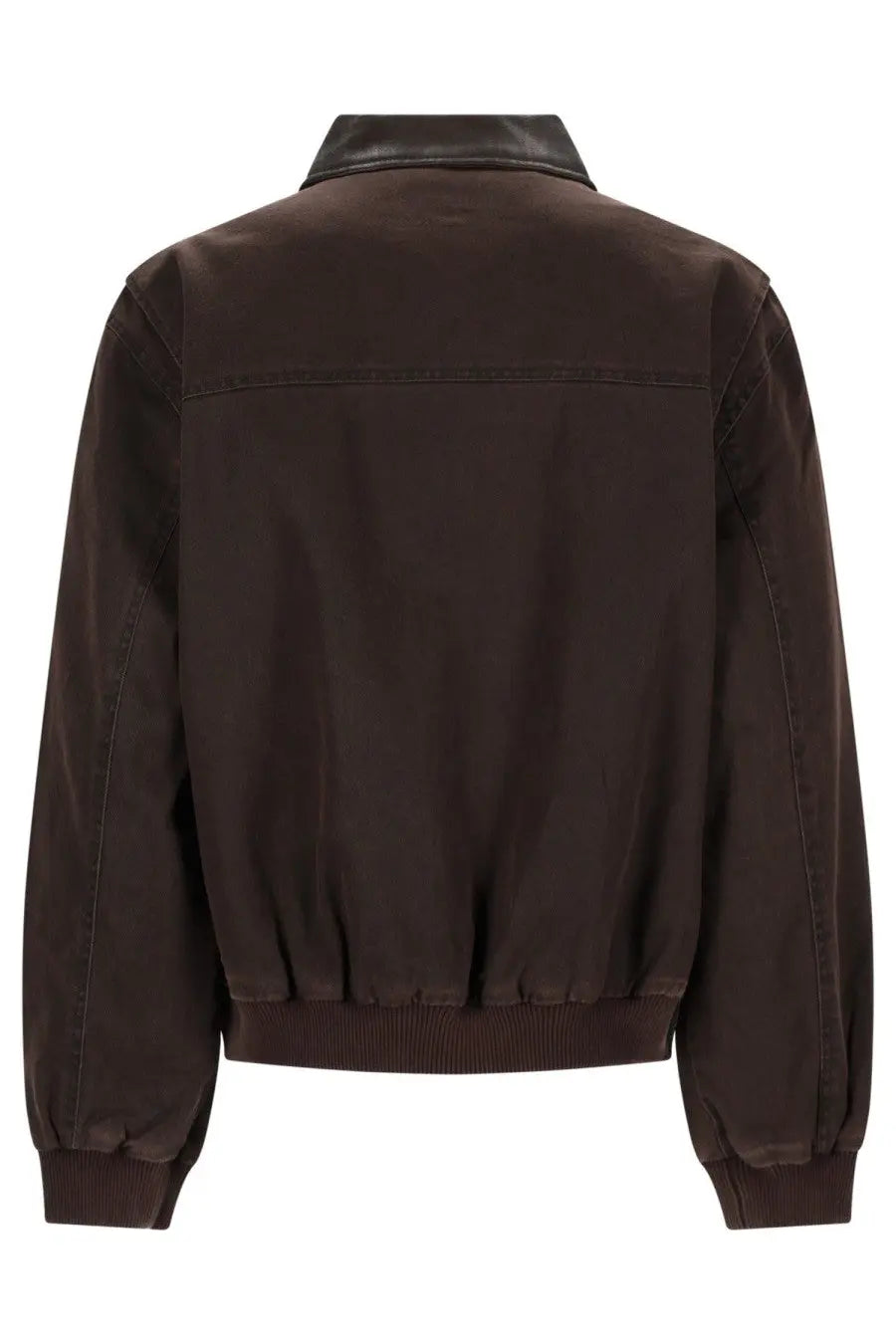 Represent men’s giacca bomber trucker brown dark brown jacket with black leather collar and ribbed cuffs front view