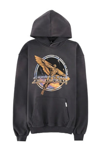 Black hoodie with gold and blue angelic graphic and the dream on tour text featuring jettie eleven band logo