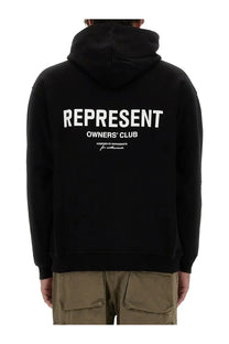 Represent men’s black hoodie made of cotton with bold white represent owners club lettering on the back