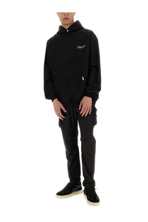 Black represent men’s hoodie with subtle white embroidered logo on chest in a soft cotton blend material