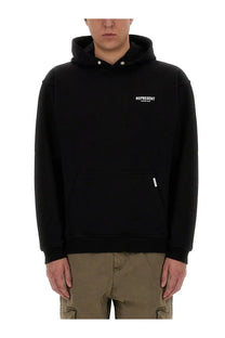 Represent men’s black hoodie with white logo and buttoned hood made from soft comfortable fabric
