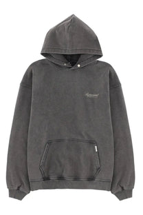 Represent men’s hoodie grey dark gray faded cotton with subtle embroidered logo and buttoned hood on the front side