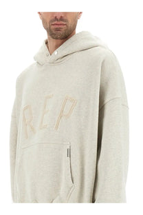 Represent men’s hoodie white soft heathered gray with relaxed fit and embroidered rep lettering across the chest