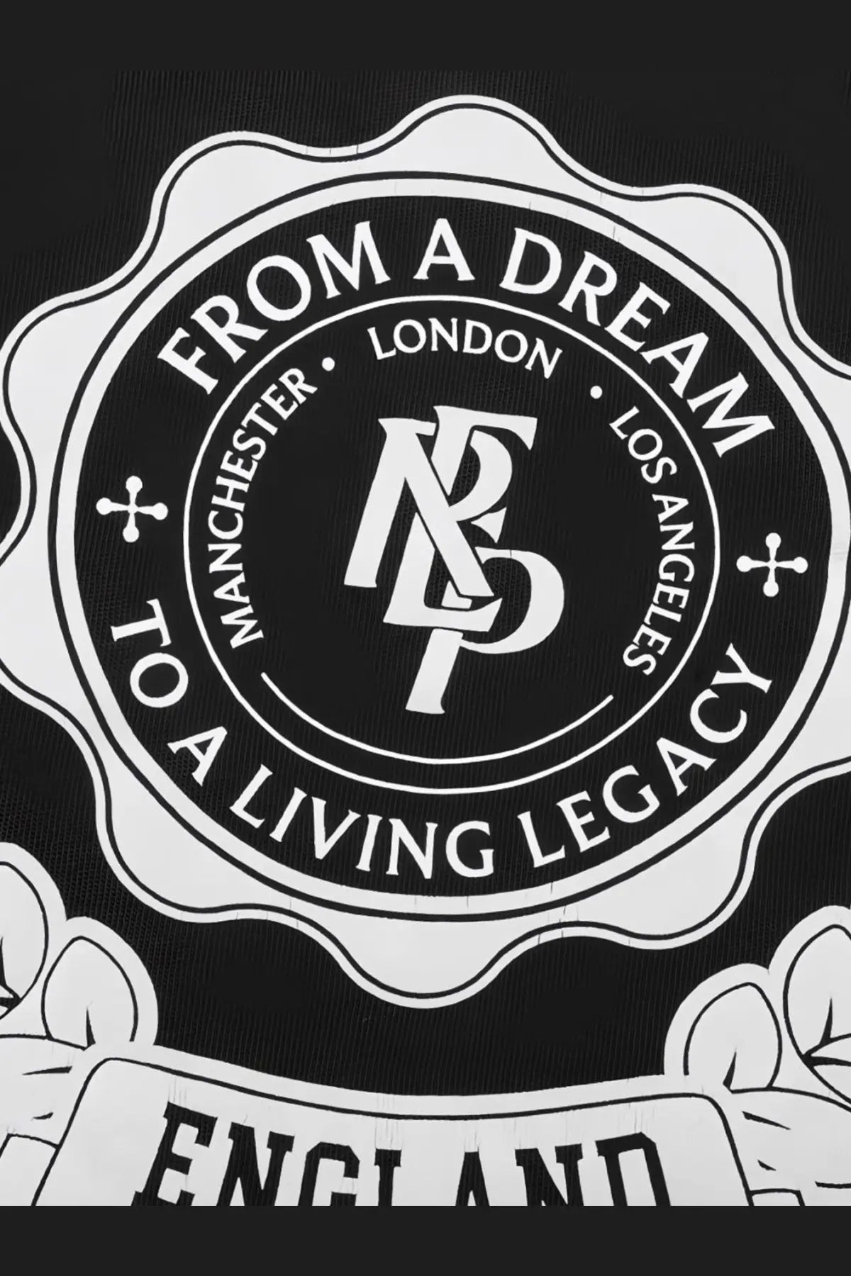 Black cotton Represent men’s shirt with a black and white embroidered legacy crest and city names on the back