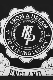 Black cotton Represent men’s shirt with a black and white embroidered legacy crest and city names on the back