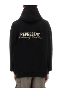 Represent men’s patron of the club black oversized hoodie with bold white letters, relaxed fit, and ribbed cuffs