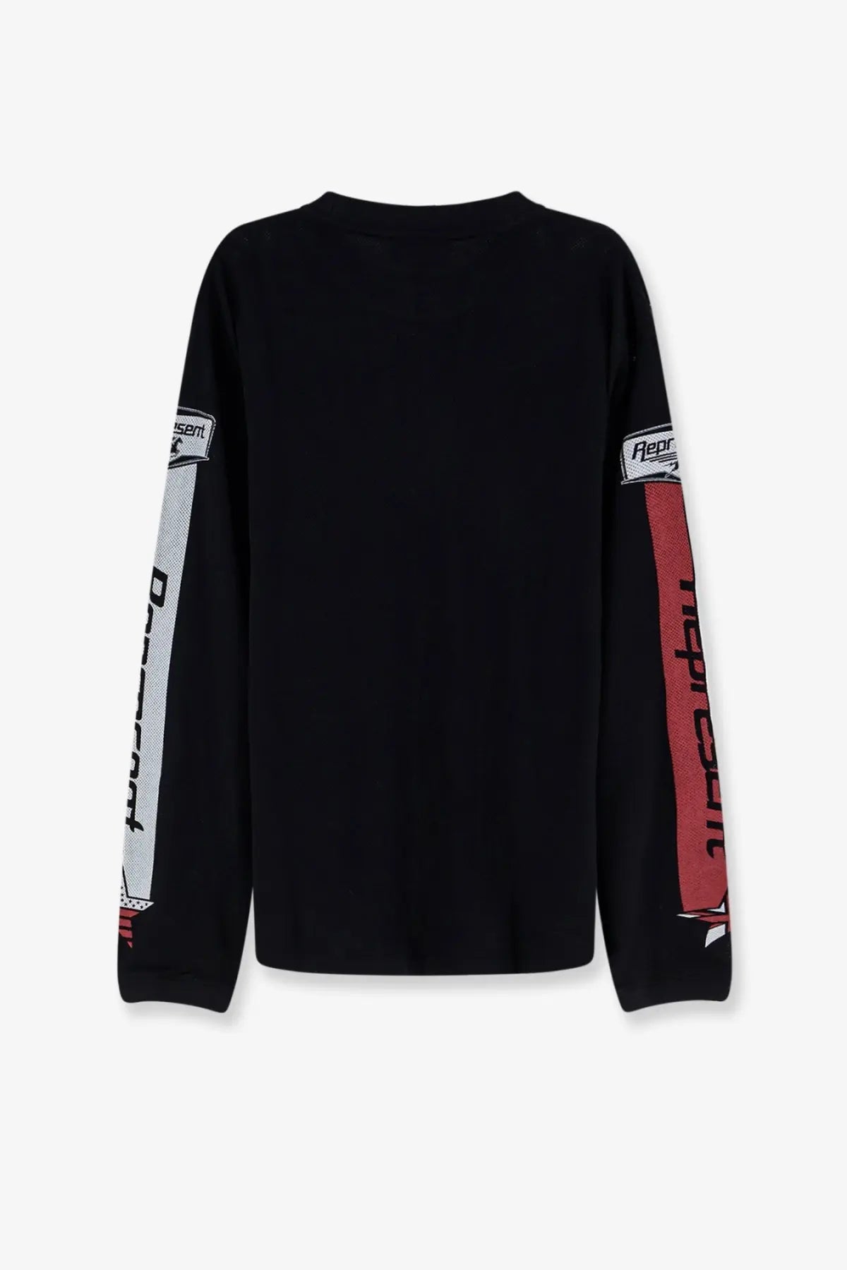 Represent men’s Pegasus cotton shirt black long-sleeved tee with bold red and white graphic panels and repr branding