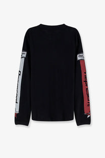 Represent men’s Pegasus cotton shirt black long-sleeved tee with bold red and white graphic panels and repr branding