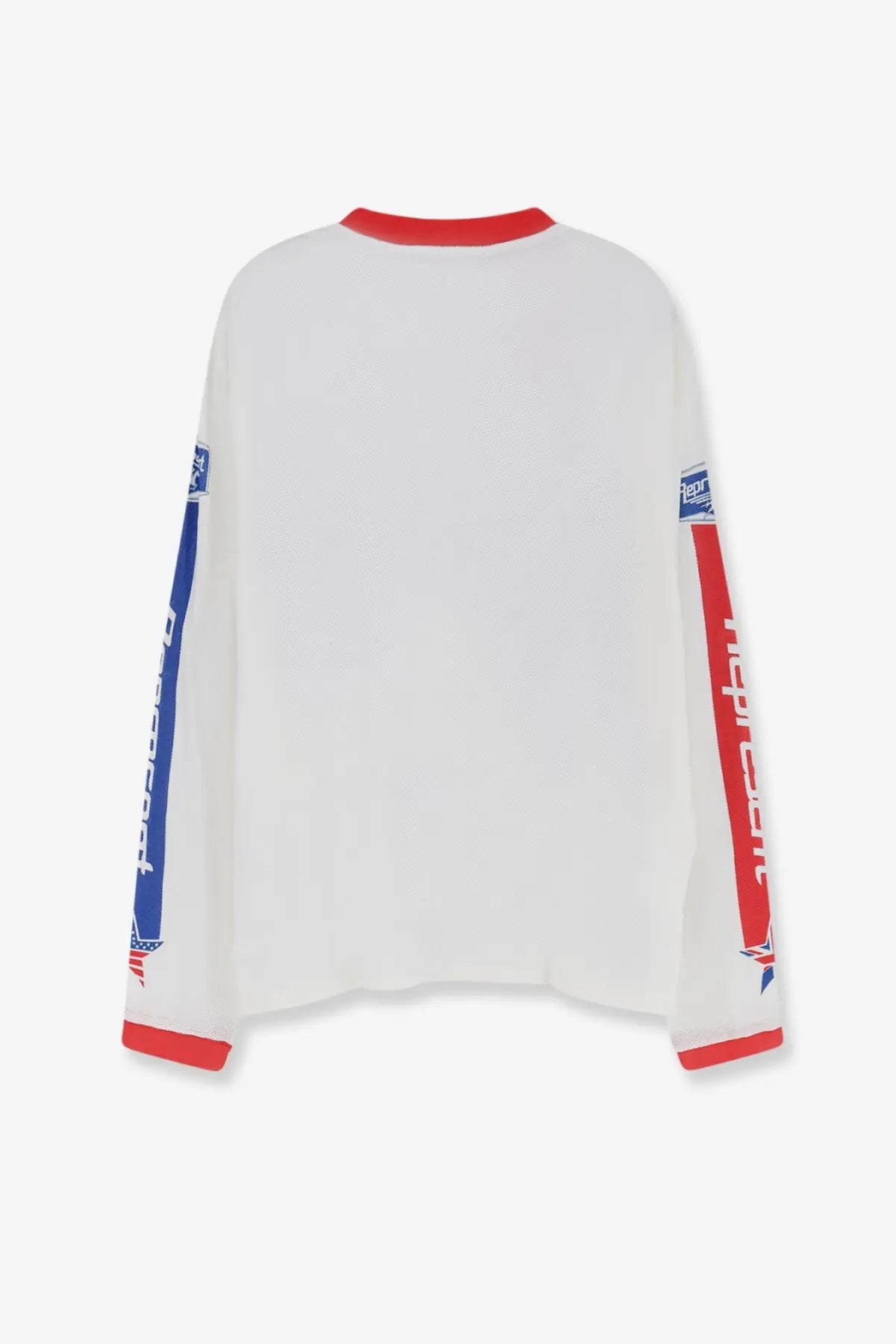 Represent men’s Pegasus cotton shirt white long-sleeved with red and blue vertical stripes and nprcort branding on sleeves