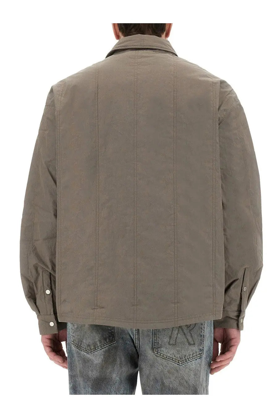 Represent men’s quilted overshirt green olive green utility jacket with vertical seam detailing and buttoned cuffs