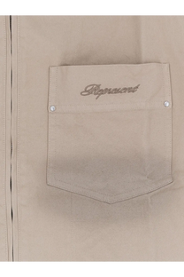 Beige denim jacket pocket with represent embroidered in silver on represent men’s ramona cotton shirt green