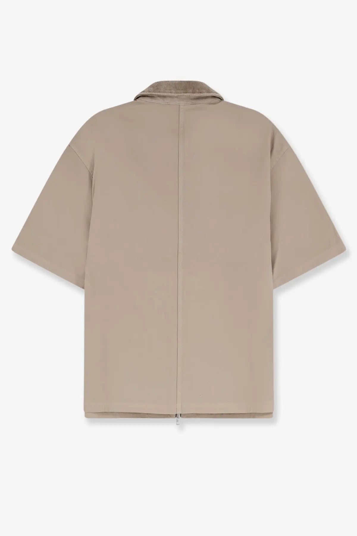 Beige short-sleeved jacket with ribbed collar and zipper featured in represent mens ramona cotton shirt green product image