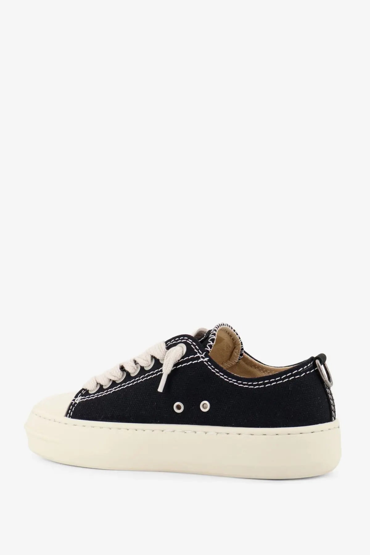 Represent men’s rep cap canvas sneakers black low-top with white laces cream rubber sole and stitching details