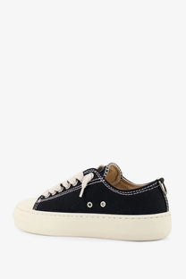 Represent men’s rep cap canvas sneakers black low-top with white laces cream rubber sole and stitching details