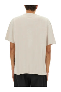 Represent men’s script shirt beige relaxed-fit off-white cotton t-shirt with crew neck and short sleeves