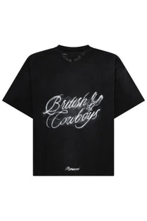 Represent men’s black short-sleeved t-shirt with silver british and cowboys graphic and embroidered brand logo hem