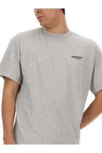 Represent men’s gray heathered cotton t-shirt featuring a small black represent logo on the left chest