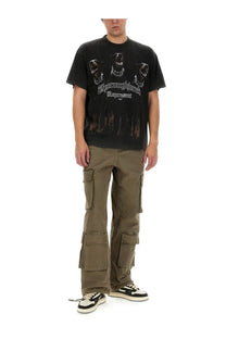 Represent men’s black t-shirt featuring three dogs graphic and olymposkilled represent text across the chest
