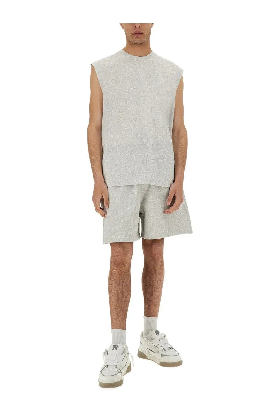 Light gray sleeveless knit top with relaxed fit and subtle texture from represent mens short initial grey collection