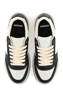Represent men’s sneaker initial black black and white sneaker with cream laces layered leather and suede materials