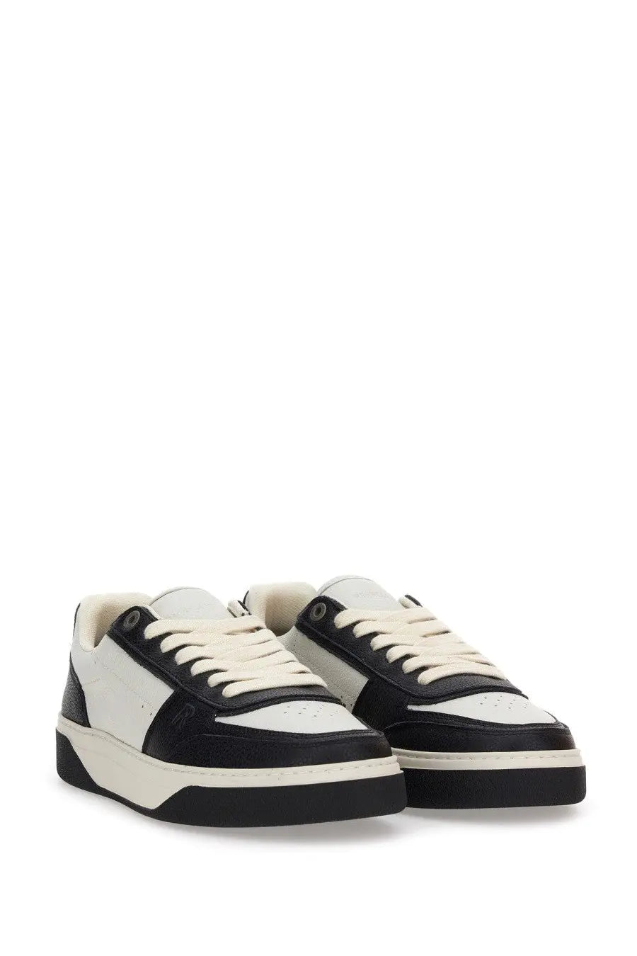 Represent men’s sneaker initial black low-top sneakers with a black and white minimalist leather design